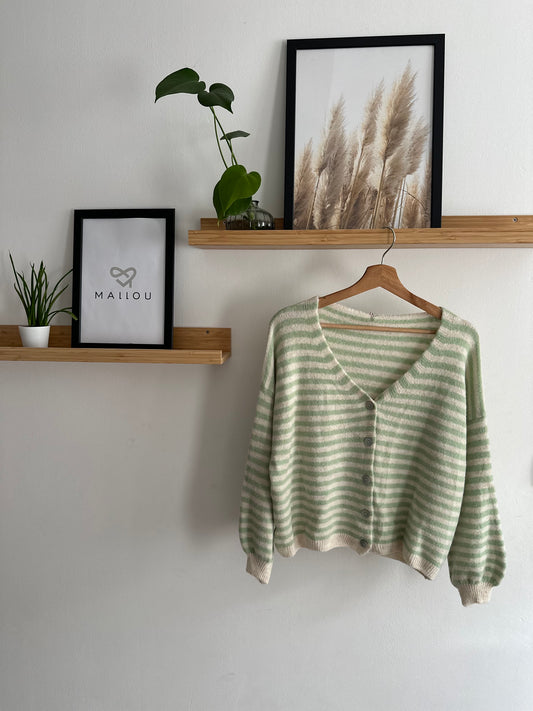 "MILA" Cardigan beige/mint gestreift