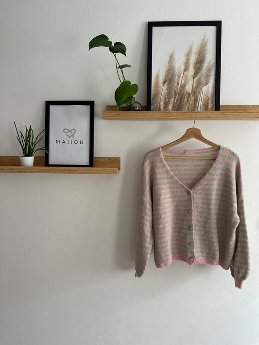"MILA" Cardigan mint/rosa gestreift