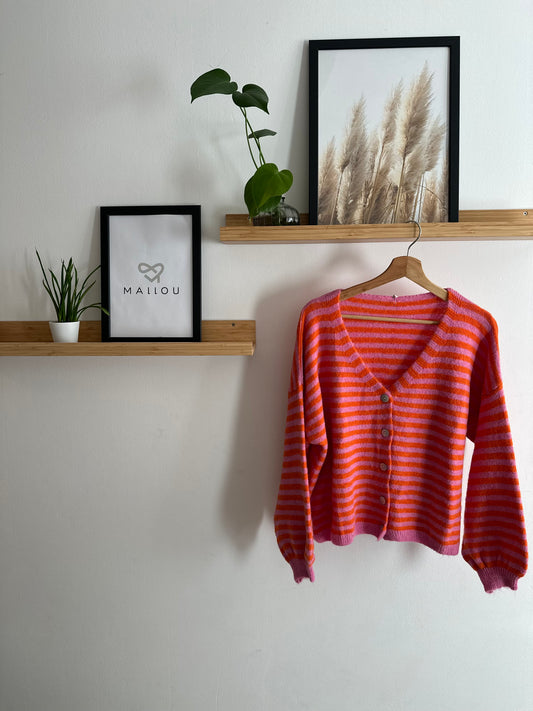 "MILA" Cardigan rosa/rot gestreift