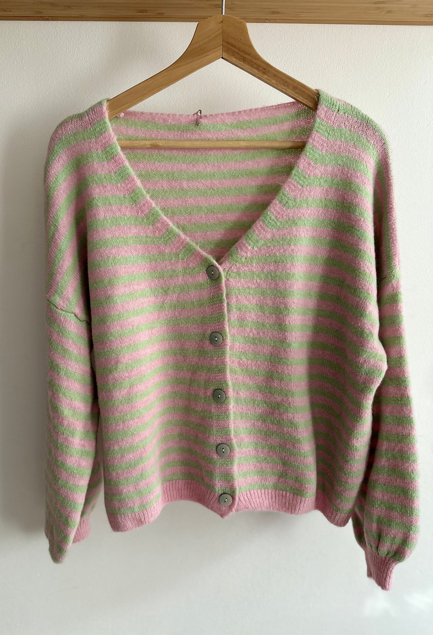 "MILA" Cardigan mint/rosa gestreift