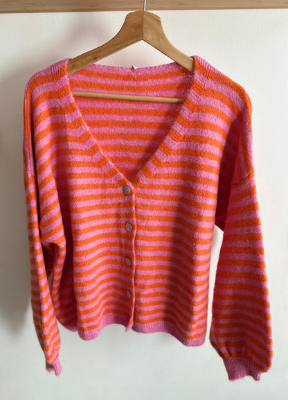 "MILA" Cardigan rosa/rot gestreift