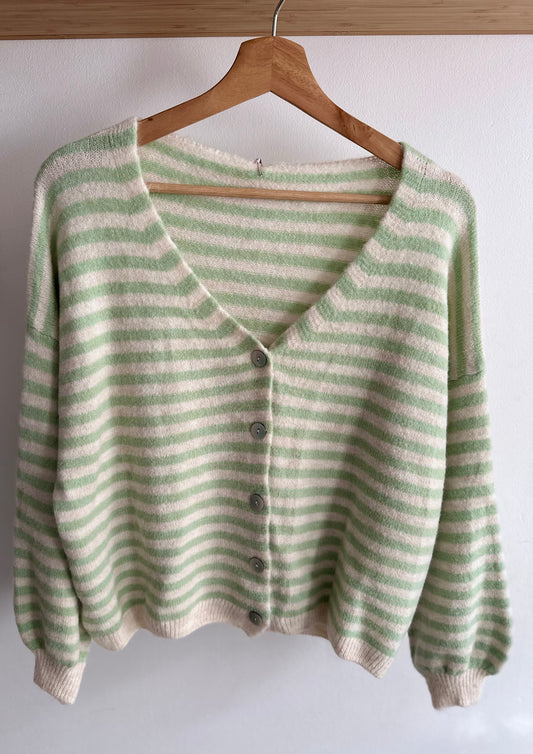 "MILA" Cardigan beige/mint gestreift