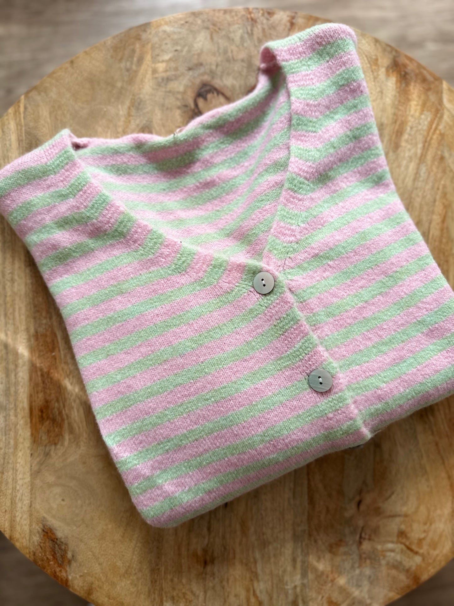 "MILA" Cardigan mint/rosa gestreift