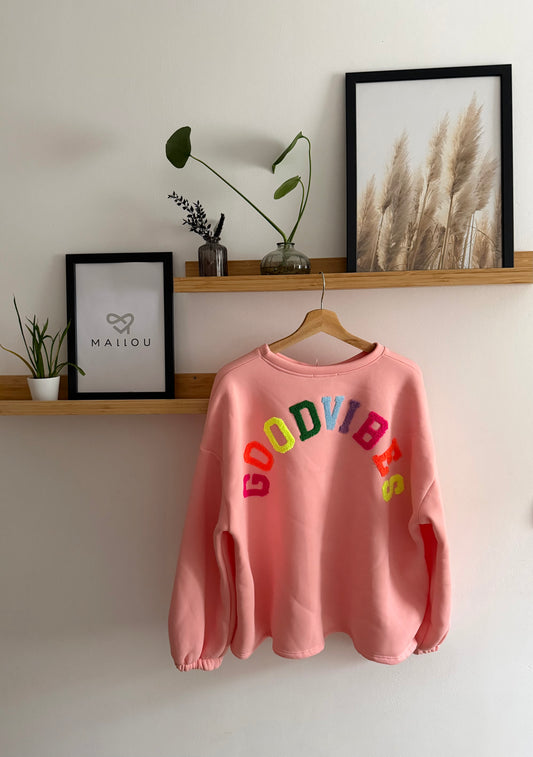 "NALA" Sweatpulli mit Good Vibes, rosa-apricot